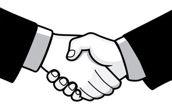 business cartoon handshake structures man partnership company
